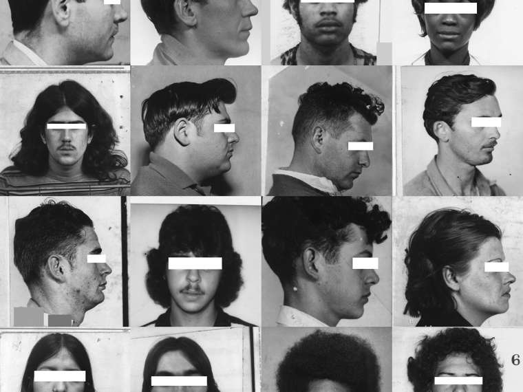 Trevor Paglen The Took the Faces from the Accused and the Dead (detail) 2019 Silver gelatin print, pins 3240 individual images: 225 × 360 in. (571.50 × 914.40 cm)  © Trevor Paglen, Courtesy of the Artist and Altman Siegel, San Francisco  Image provided courtesy of the Fine Arts Museum of San Francisco
