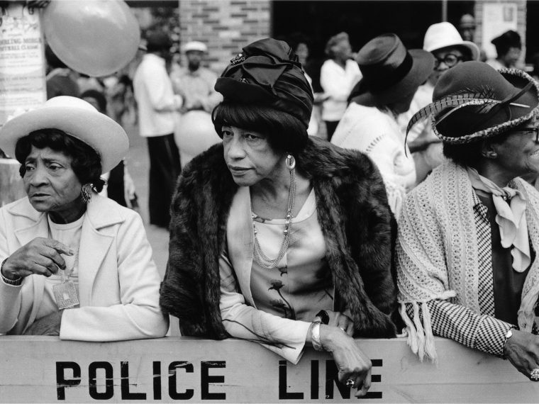 Dawoud Bey, “Three Women at a Parade, Harlem, NY, from the series Harlem, U.S.A.,” 1978; courtesy the artist and Sean Kelly Gallery, Stephen Daiter Gallery, and Rena Bransten Gallery;© Dawoud Bey