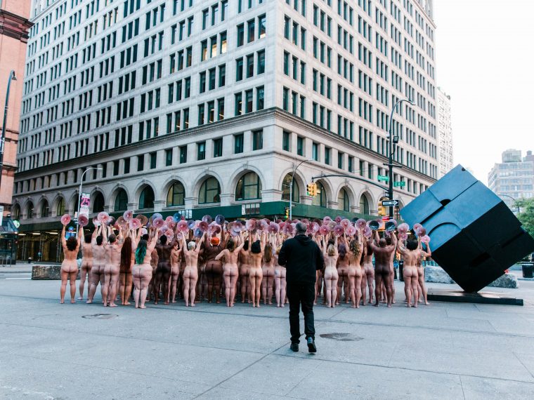 We the Nipple art action with Spencer Tunick (summer 2019) calling for artistic freedom on Facebook and Instagram