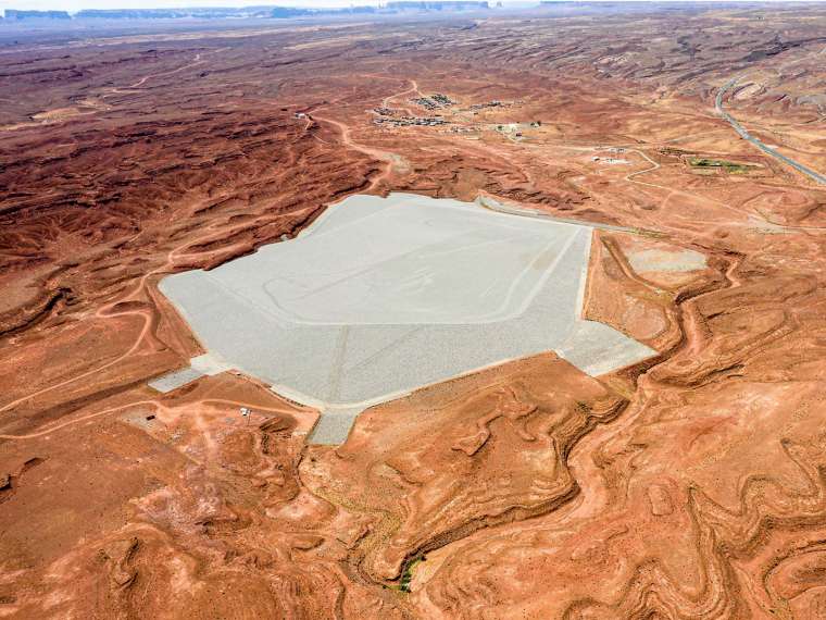 Will Wilson (Diné)
Mexican Hat Disposal Cell, Navajo Nation (Connecting the Dots series)
2020  
Drone-based digital photograph, triptych
Ca.44 x 110 in. total
Collection of the artist