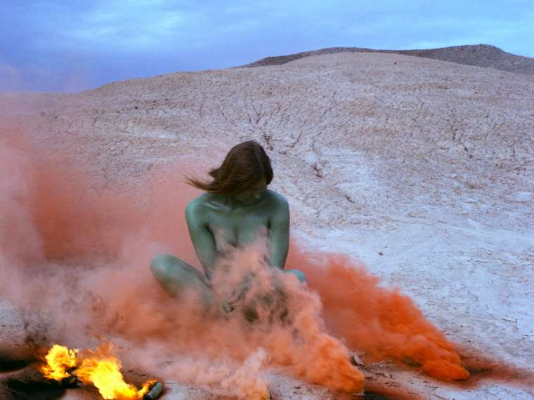 Judy Chicago, Immolation, from the series “Women and Smoke”, 1972. Fireworks performance; performed in California desert. Courtesy of the artist; Salon 94, New York; and Jessica Silverman, San Francisco. © Judy Chicago / Artists Rights Society (ARS), New York. Photograph courtesy of Through the Flower Archives Image provided courtesy of the Fine Arts Museums of San Francisco.