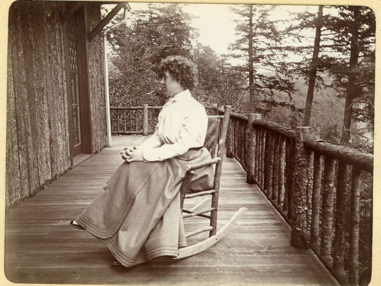 Alice Austen, Gertrude Tate 1899 at Twilight Rest in the Catskills, 1899. From an album Alice Austen made for Gertrude from their first meeting.