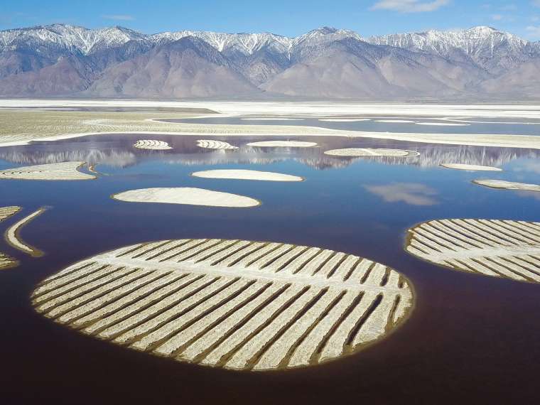 Video still of Owens Lake, from a display at the CLUI Owens Lake Land Observatory, a CLUI
exhibit facility at Swansea, California, CLUI photo