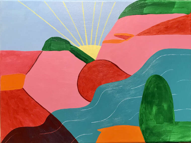 David Onri Anderson, Pink Waterpark, 2023, acrylic on canvas, 12 x 16 inches. Courtesy Institute 193. 