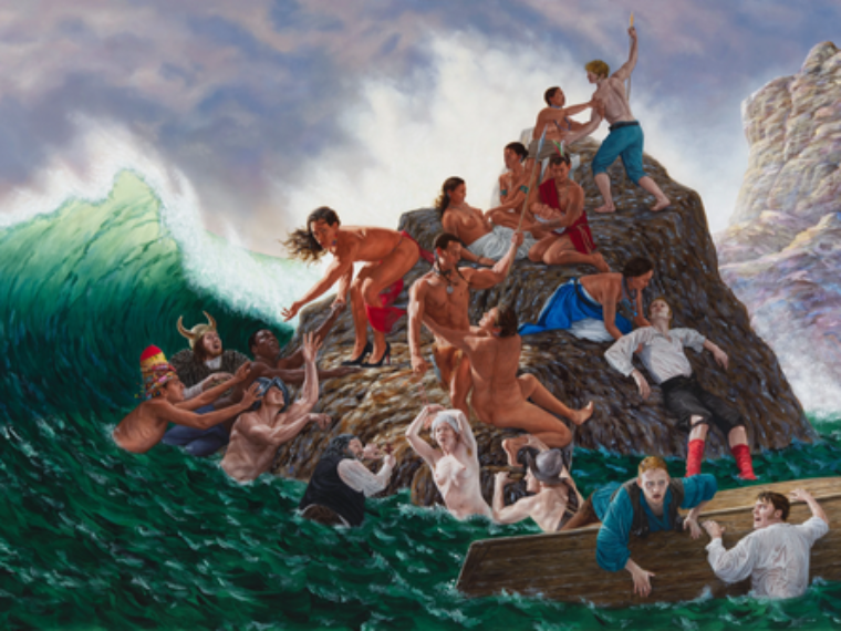 Kent Monkman, Saving the New Comers, 2023. Acrylic on canvas. 84 × 126 in.