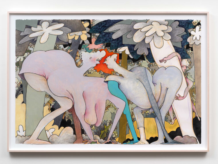 Gladys Nilsson, Spark, 2023. Watercolor, gouache, graphite, colored pencil, ink and crayon on paper, 40 ¼ × 60 ¼ in. 