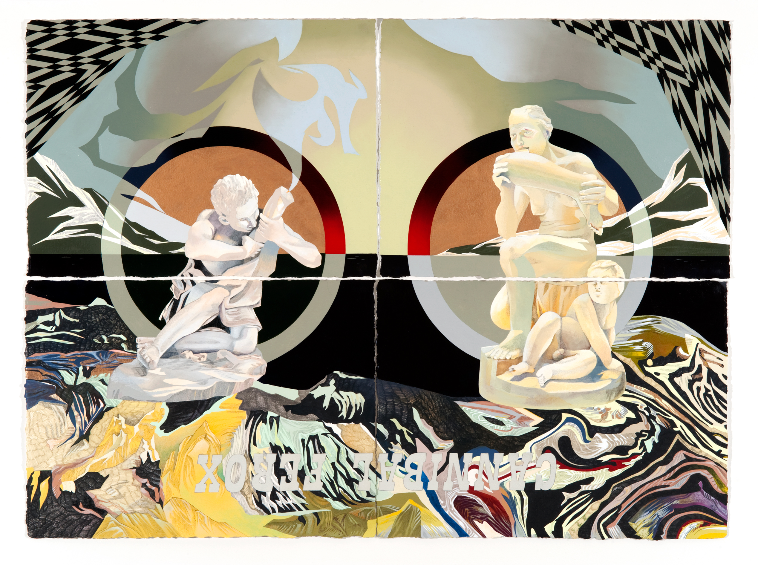 Andrea Carlson, Cannibal Ferox. 2008, Oil, acrylic, color pencil, and graphite on paper. Denver Art Museum: Native Arts acquisition funds and funds from the Ralph L. & Florence R. 
Burgess Trust