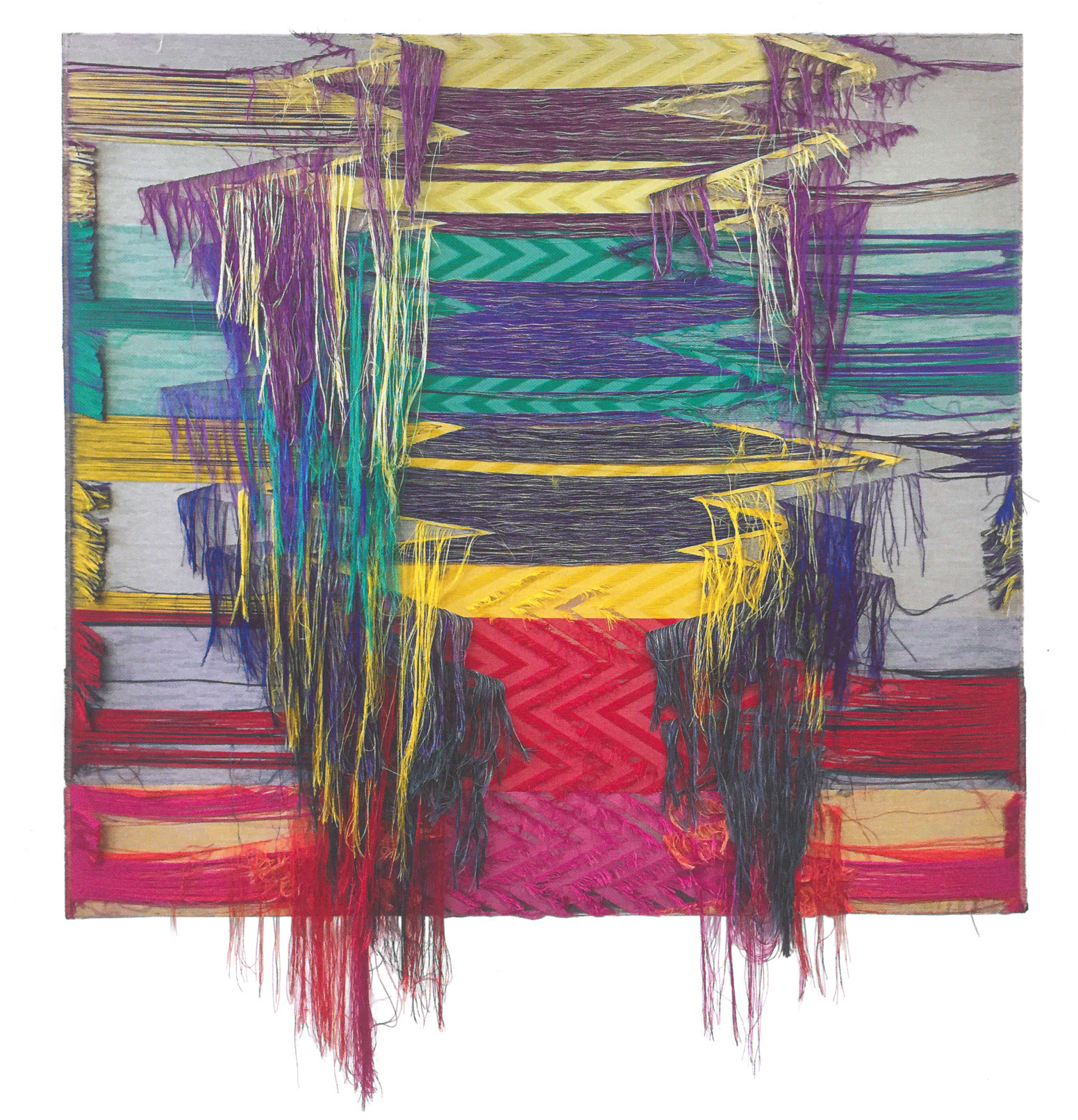 Liz Collins, Grief Diminished, 2018. Linen, polyester, and silk. 57 x 60 ¾ in. ⁠