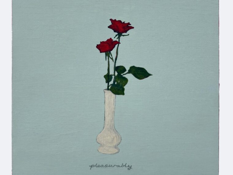 Camila Galaz, Pleasurably (Powerbase, 1983), 2024. Acrylic and graphite on wood panel, 8 x 8 inches. 

