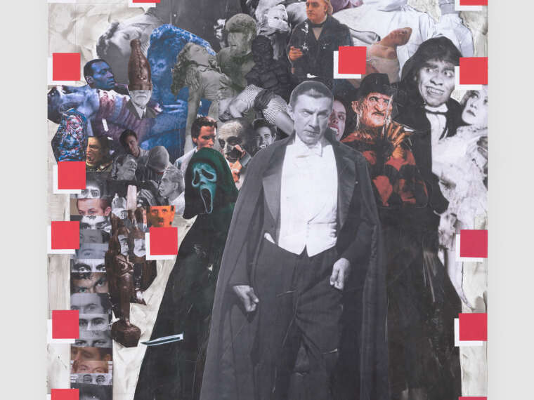 Kandis Williams, Vampire, 2024. Paper, collage, Color-Aid and adhesive on wood, 66 x 47 inches. Image courtesy of the artist, Heidi, London, and Galerie Hubert Winter, Vienna. Photo: Inna Svyatsky